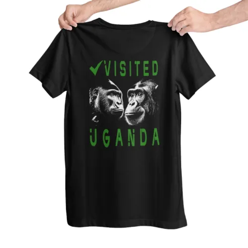 Visited Uganda Apes Unisex Black Wildlife Cotton T-shirt